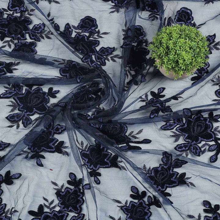 Applique embroidery with Sequine on Nylon net-SL183BP