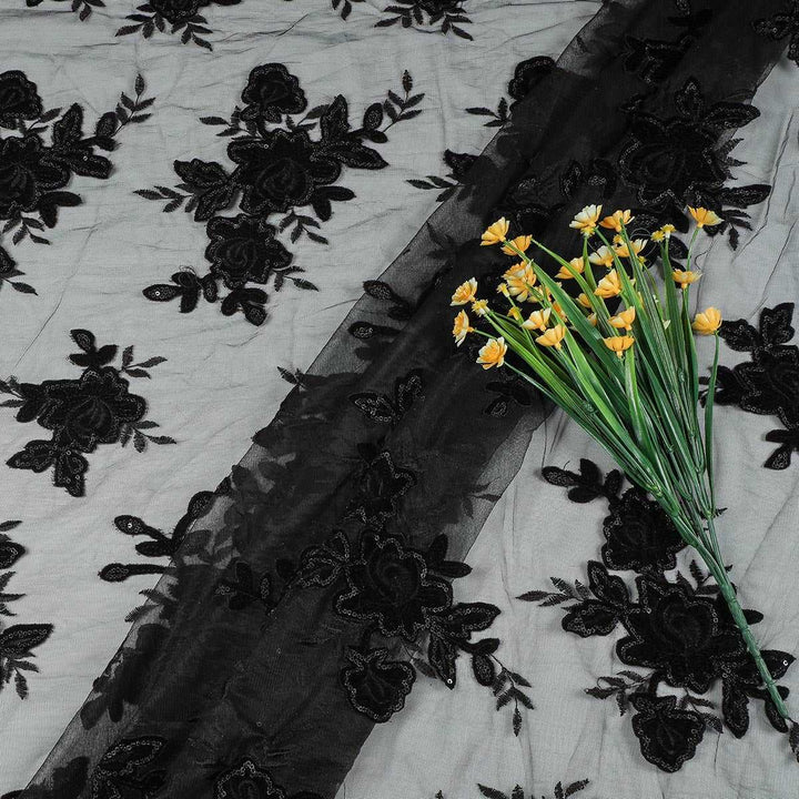 Applique embroidery with Sequine on Nylon net-SL183BP