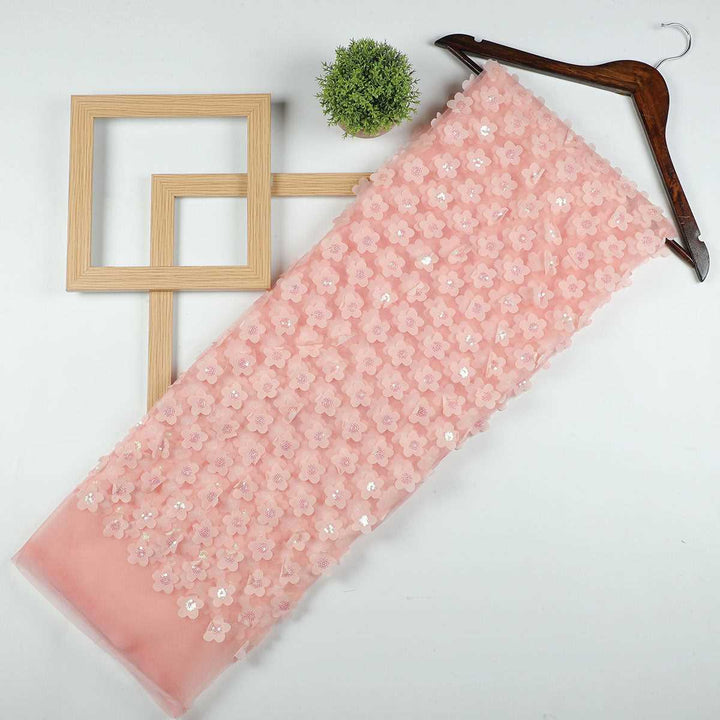 Applique embroidery with Sequine on Nylon net-SL1005BP