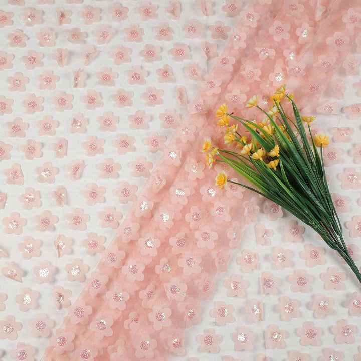 Applique embroidery with Sequine on Nylon net-SL1005BP