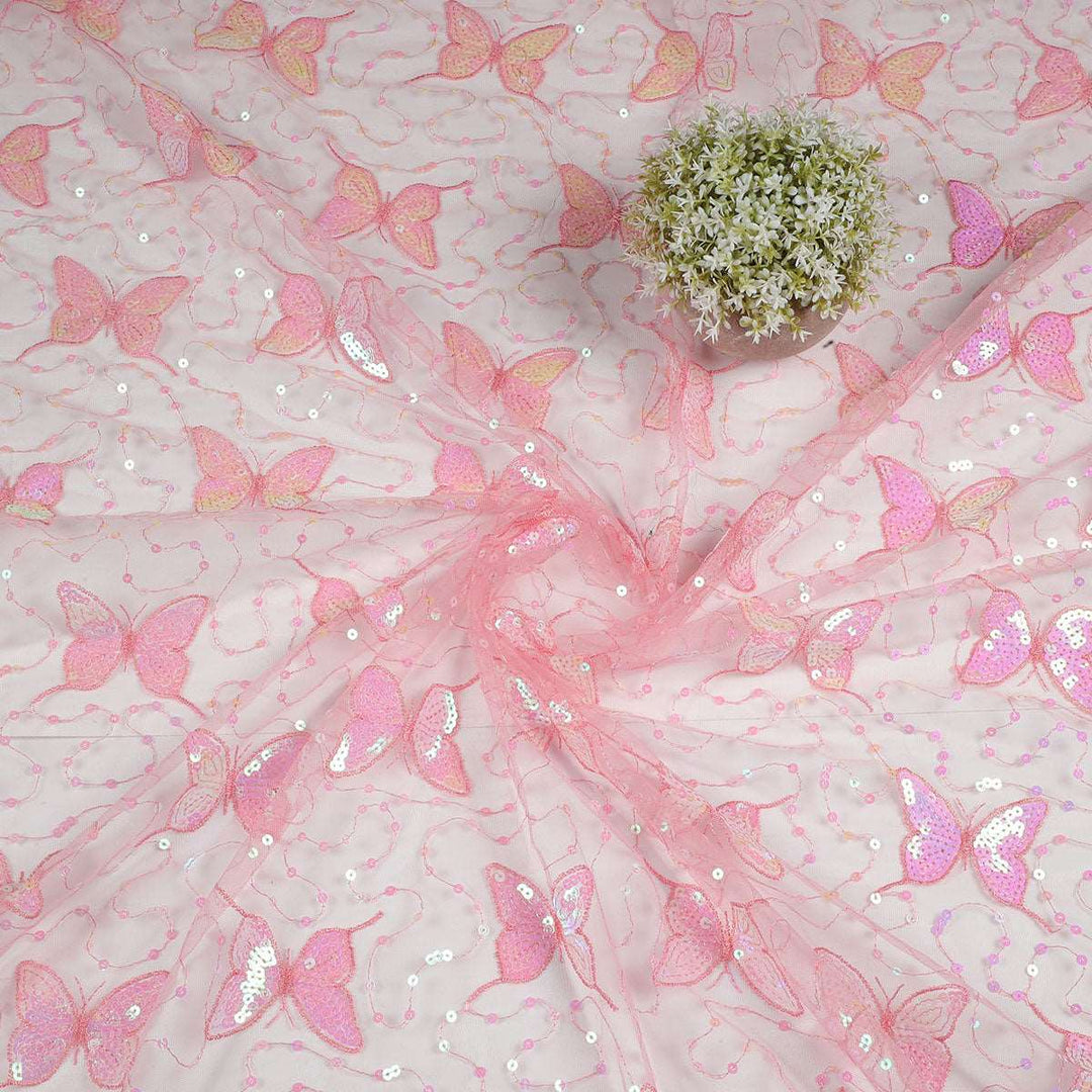 Sequine Embroidery on Nylon net Fabric SAP589BP