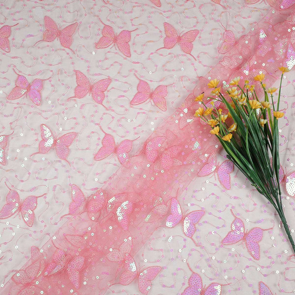 Sequine Embroidery on Nylon net Fabric SAP589BP