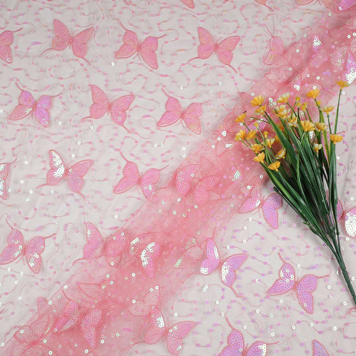 Sequine Embroidery on Nylon net Fabric SAP589BP