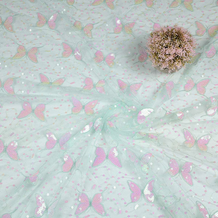 Sequine Embroidery on Nylon net Fabric SAP589BP