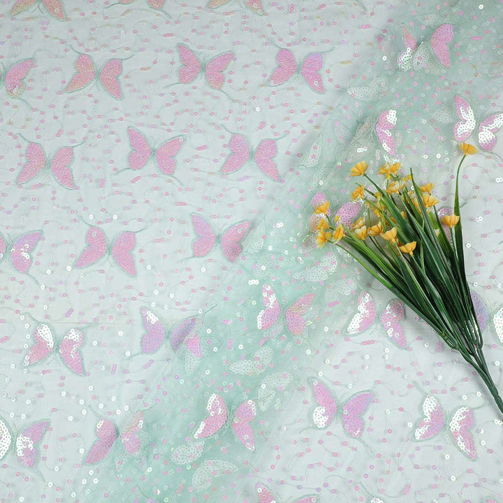 Sequine Embroidery on Nylon net Fabric SAP589BP