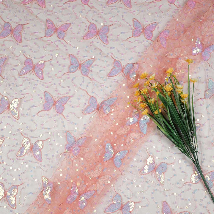 Sequine Embroidery on Nylon net Fabric SAP589BP