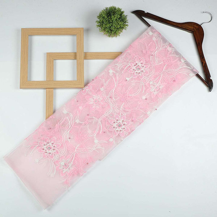 Chain Stitch Embroidery with Beads on Polyester net-URG02BP