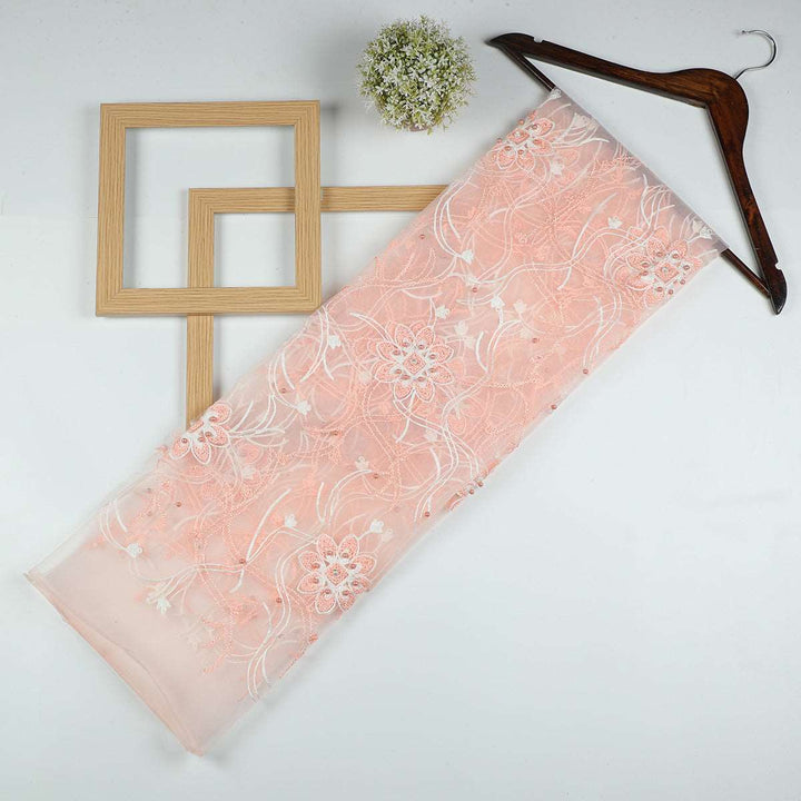 Chain Stitch Embroidery with Beads on Polyester net-URG02BP