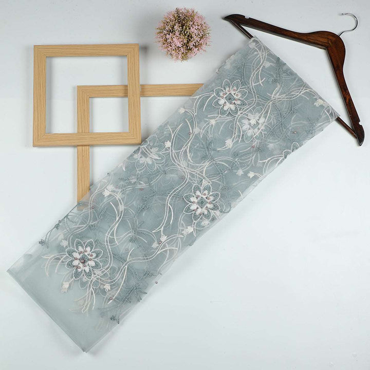 Chain Stitch Embroidery with Beads on Polyester net-URG02BP