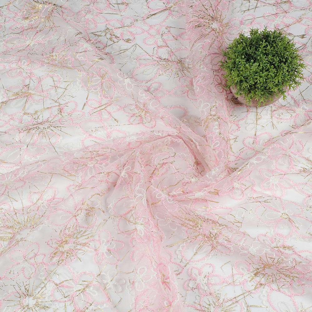 Chain Stich Embroidery with Foil Print on Polyester net-URG01BP