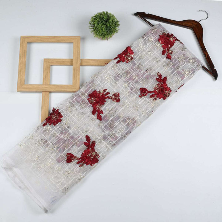 Ribbon embroidery with Cording & Foil print on Polyester Bubble net RR94BP