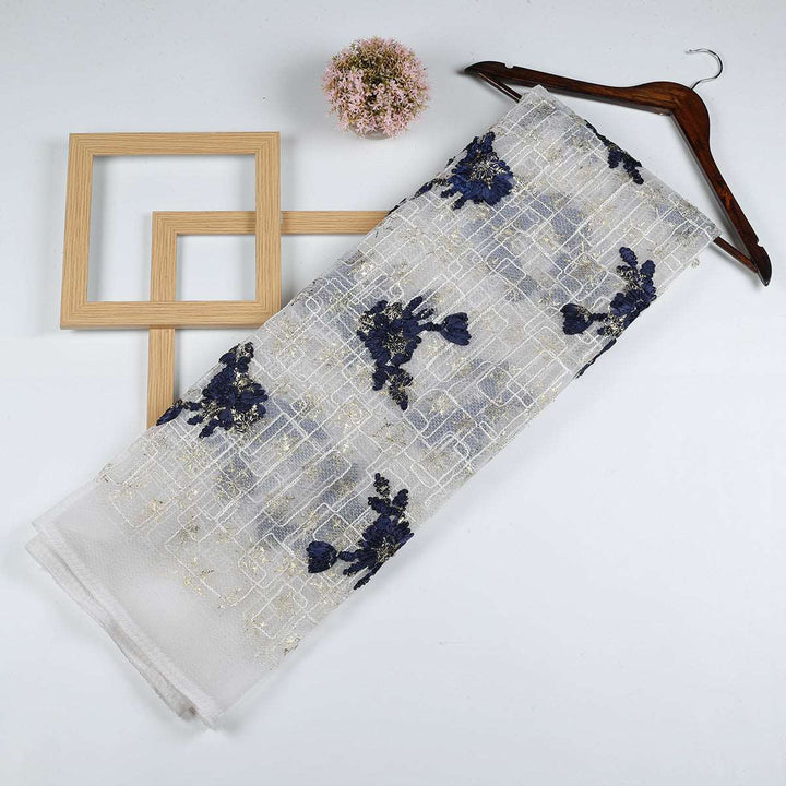 Ribbon embroidery with Cording & Foil print on Polyester Bubble net RR94BP