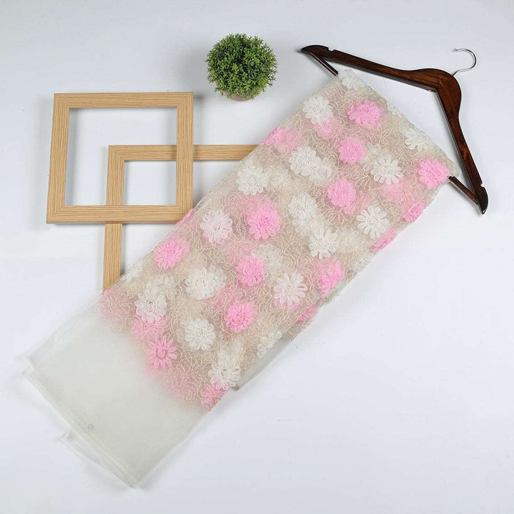 Ribbon embroidery with Cording on Polyester net RR112BP