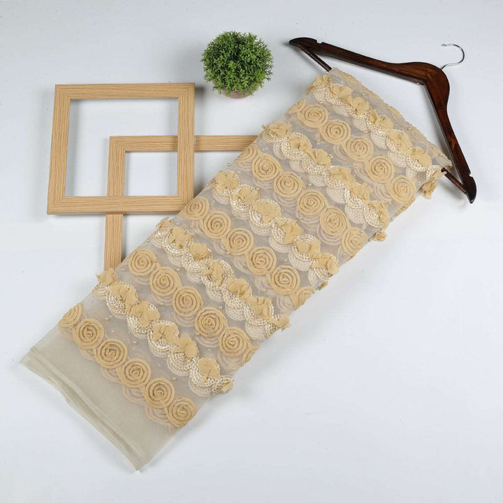 Ribbon embroidery with Applique,Cording & Beads on Polyester net RR115BP