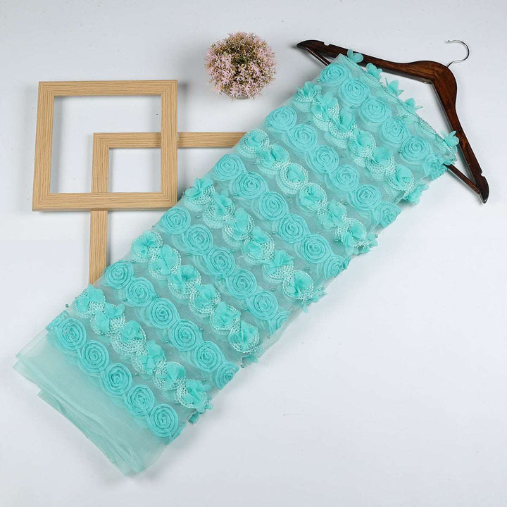 Ribbon embroidery with Applique,Cording & Beads on Polyester net RR115BP