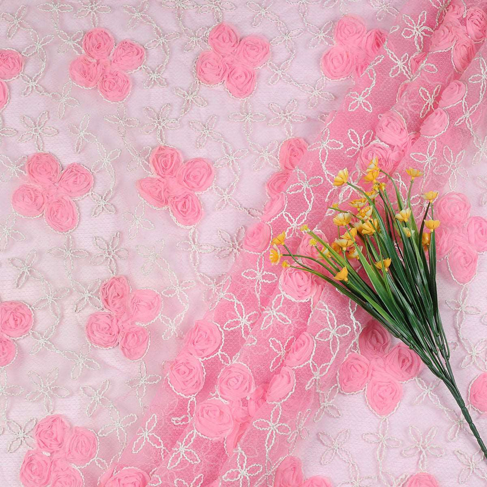 Ribbon embroidery with Cording on Polyester Bubble net RR135BP