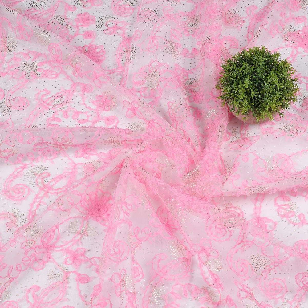 Ribbon embroidery & Foil Print on polyester net RR83BP