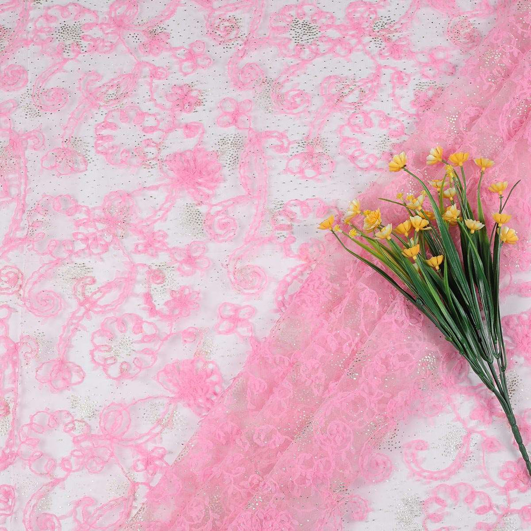 Ribbon embroidery & Foil Print on polyester net RR83BP