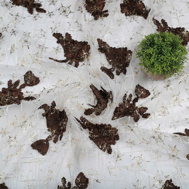 Ribbon embroidery with Cording & Foil print on Polyester Bubble net RR94BP