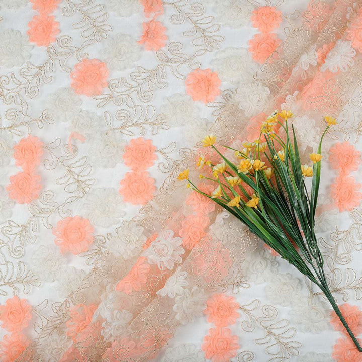 Ribbon embroidery with Cording on Polyester net RR112BP