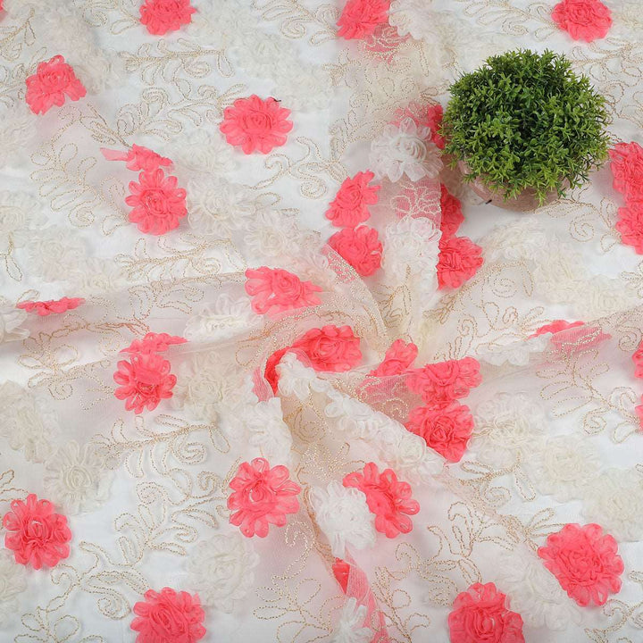 Ribbon embroidery with Cording on Polyester net RR112BP