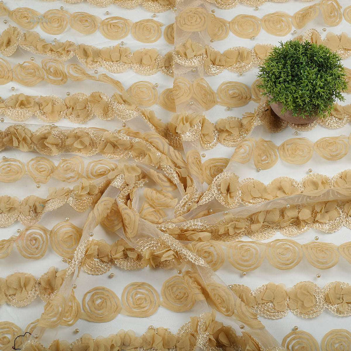 Ribbon embroidery with Applique,Cording & Beads on Polyester net RR115BP