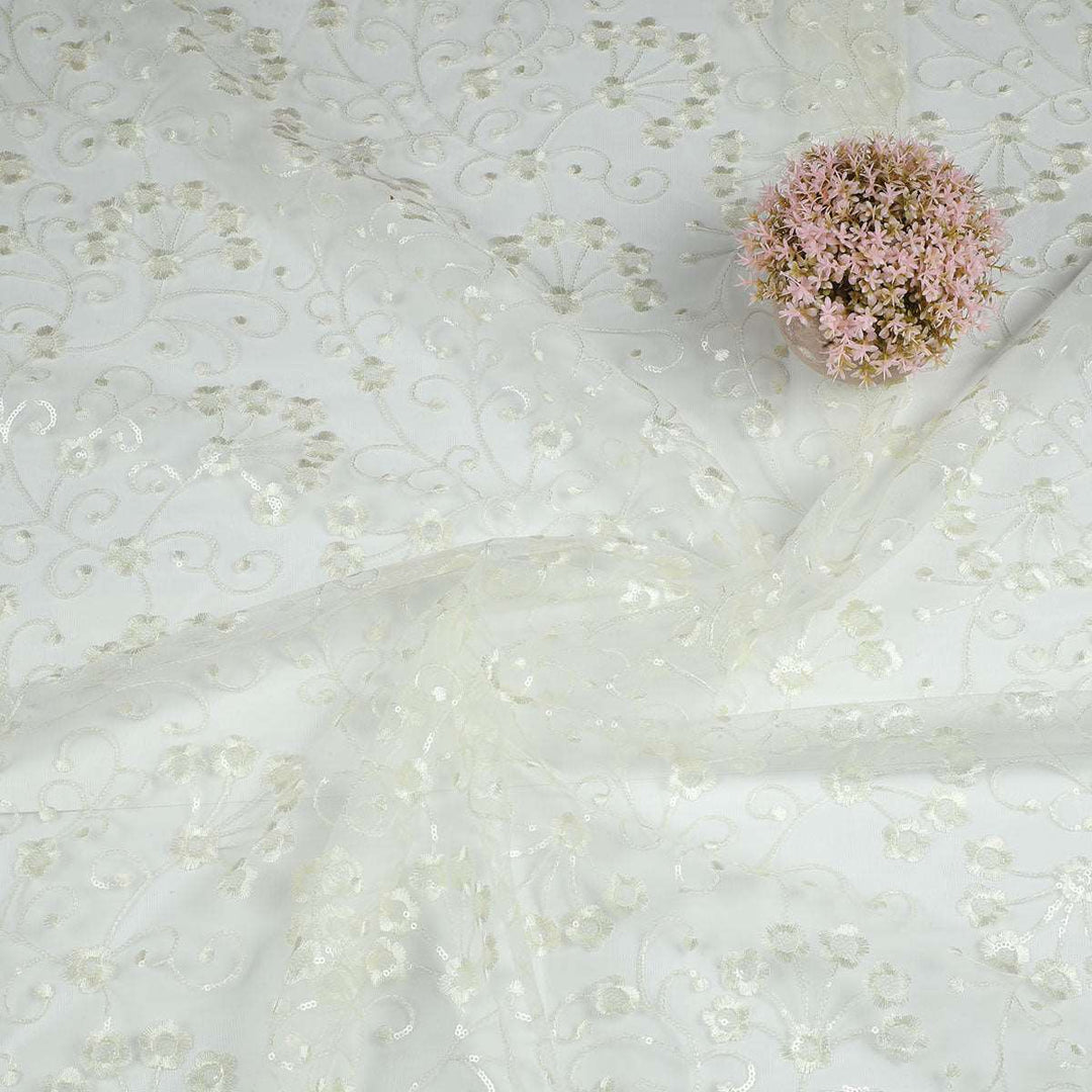 Sequine Embroidery on Polyester net Fabrics SAP535BP