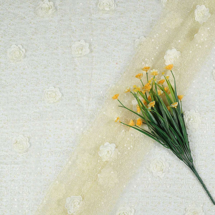 Embroidery with Ribbon flower on polyester net fabrics RR44BP