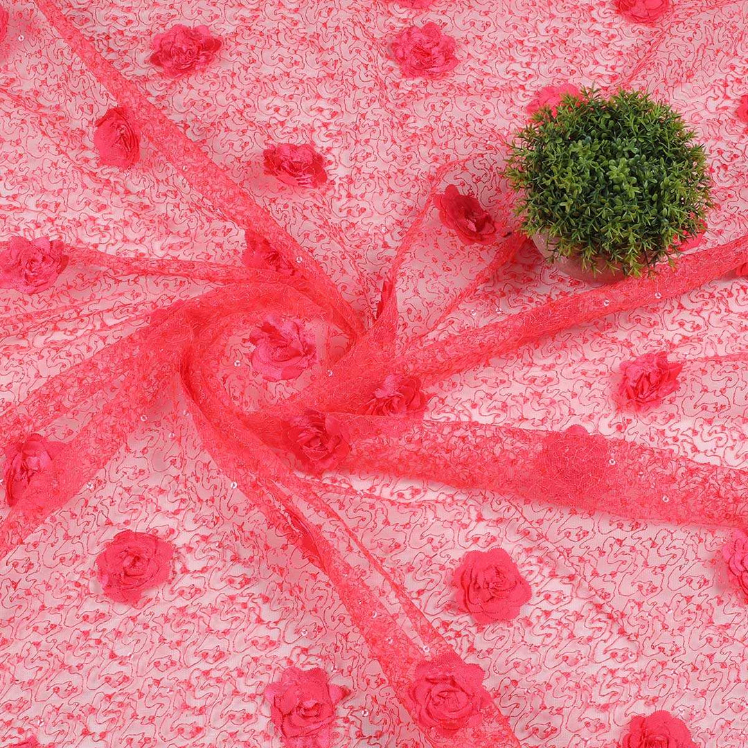 Embroidery with Ribbon flower on polyester net fabrics RR44BP