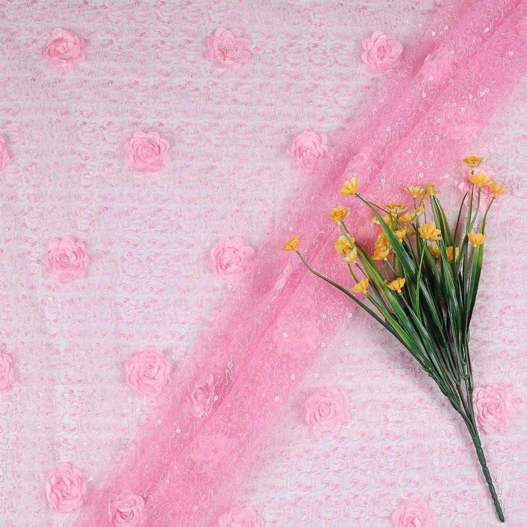 Embroidery with Ribbon flower on polyester net fabrics RR44BP